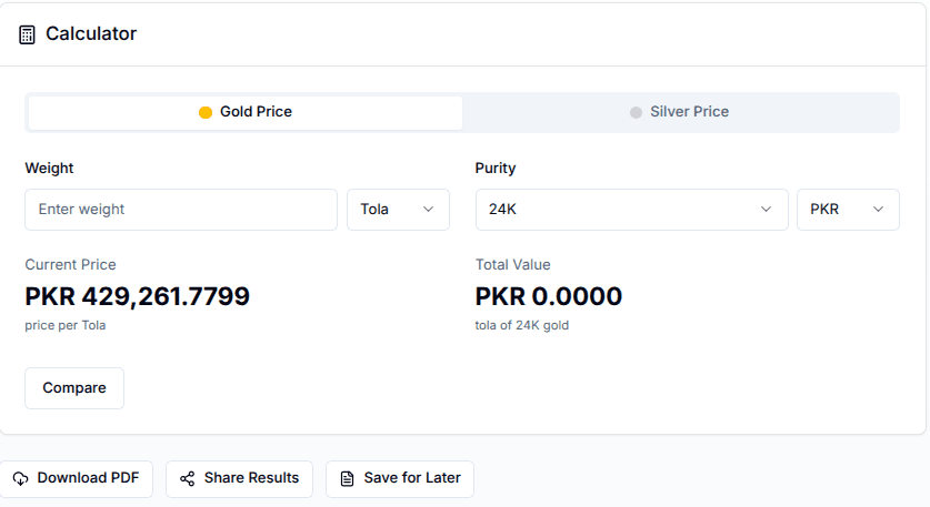 Orotracker metal price calculator with comparing option.