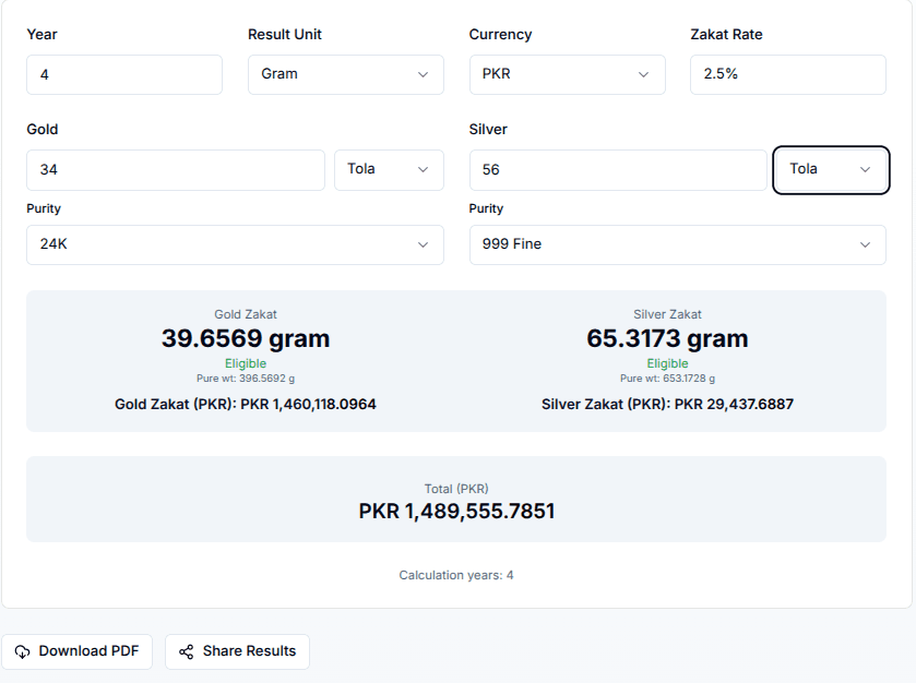 Orotracker Zakat calculator for gold and silver with realtime price
