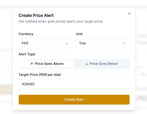 Orotracker price alert form